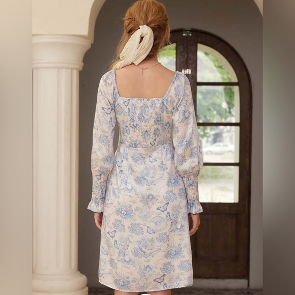 SIMPLE RETRO MILA ELEGANT SQUARE NECK CONTRAST PRINT DRESS SIZE S - Picture 4 of 16